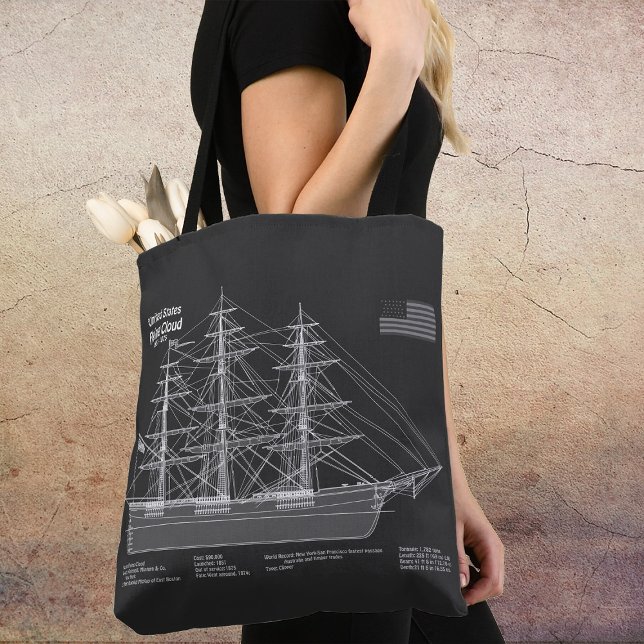 Clipper-Schiff Flying Cloud - Bauplan PD (Clipper Ship Flying Cloud - Blueprint PD. Tote Bag)