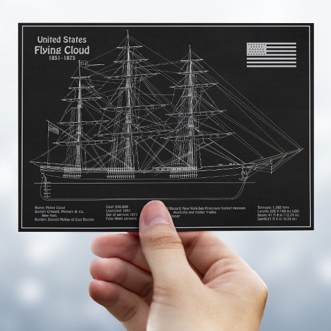 Clipper-Schiff Flying Cloud - Bauplan PD Postkarte (Clipper Ship Flying Cloud - Blueprint PD. Postcard )