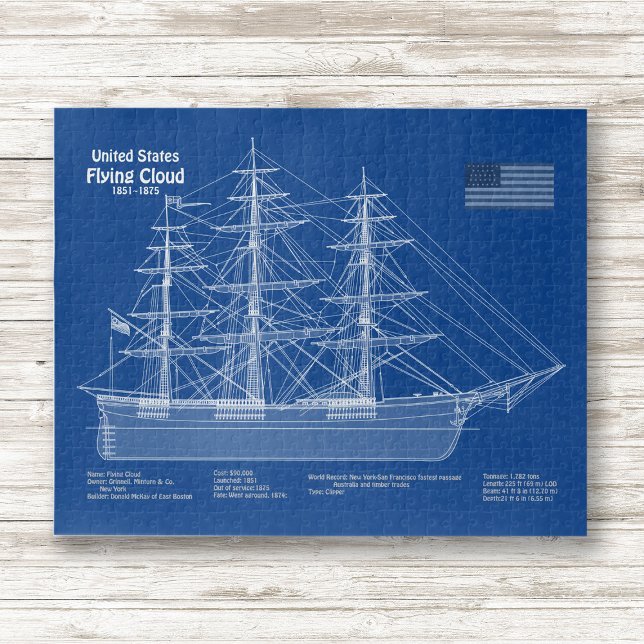 Clipper-Schiff Flying Cloud - Blaupause ABD Puzzle (Clipper Ship Flying Cloud - Blueprint ABD. Jigsaw Puzzle)