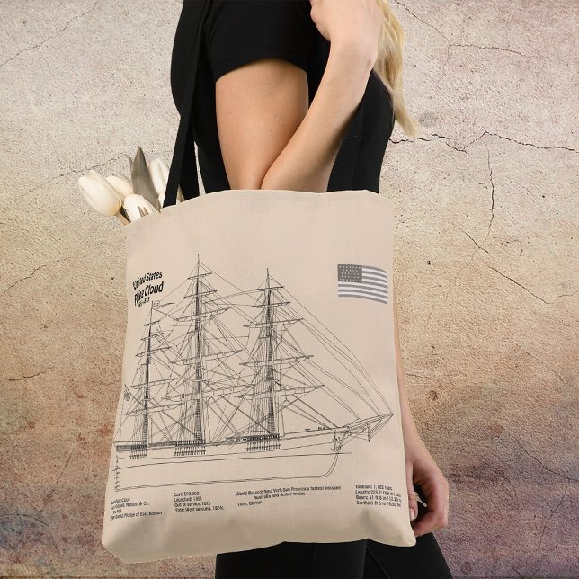 Clipper-Schiff Flying Cloud - Schiffbauplan SD (Clipper Ship Flying Cloud - Ship Blueprint SD. Tote Bag)