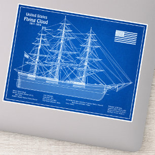 Clipper Ship Flying Cloud - Blueprint ABD Aufkleber