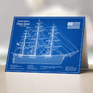 Clipper Ship Flying Cloud - Blueprint ABD Dankeskarte
