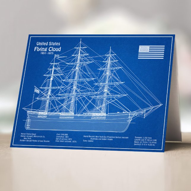 Clipper Ship Flying Cloud - Blueprint ABD Dankeskarte (Clipper Ship Flying Cloud - Blueprint ABD. Thank You Card)