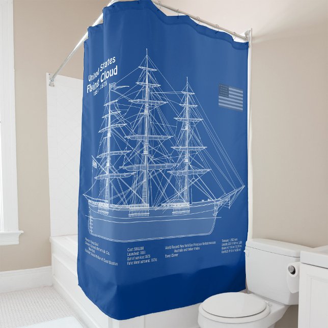 Clipper Ship Flying Cloud - Blueprint ABD Duschvorhang (Clipper Ship Flying Cloud - Blueprint ABD. Shower Curtain)