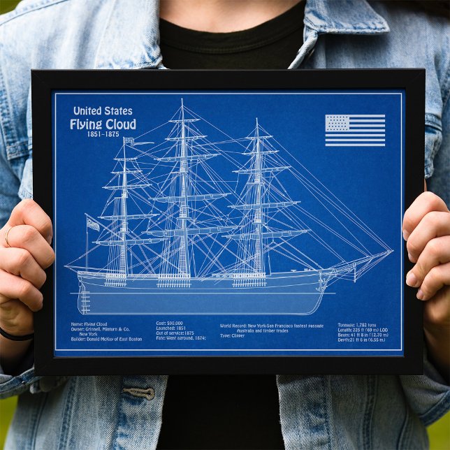 Clipper Ship Flying Cloud - Blueprint ABD Fotodruck (Clipper Ship Flying Cloud - Blueprint ABD. Photo Print )