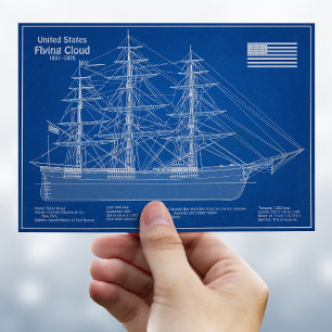 Clipper Ship Flying Cloud - Blueprint ABD Postkarte