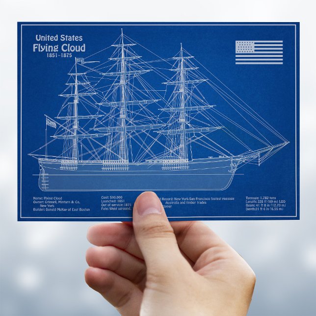 Clipper Ship Flying Cloud - Blueprint ABD Postkarte (Clipper Ship Flying Cloud - Blueprint ABD. Postcard)
