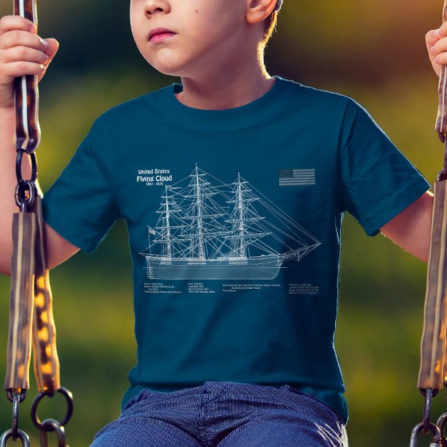 Clipper Ship Flying Cloud - Blueprint ABD T-Shirt (Clipper Ship Flying Cloud - Blueprint ABD. Boy Basic Blue T-Shirt )