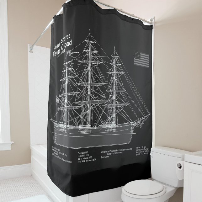 Clipper Ship Flying Cloud - Blueprint PD Duschvorhang (Clipper Ship Flying Cloud - Blueprint PD. Shower Curtain)