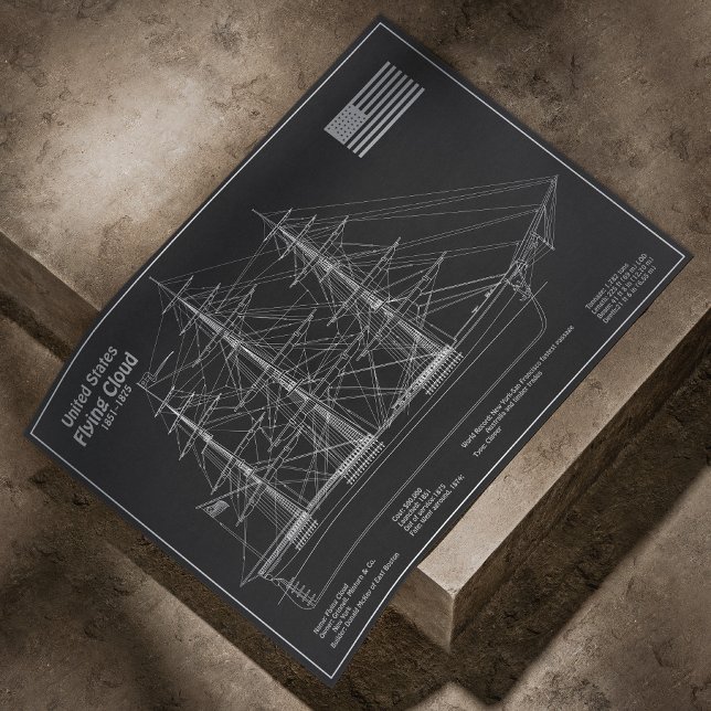 Clipper Ship Flying Cloud - Blueprint PD Poster (Clipper Ship Flying Cloud - Blueprint PD. Poster)
