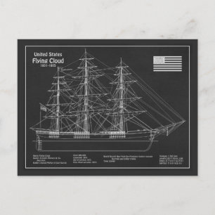 Clipper Ship Flying Cloud - Blueprint PD Postkarte
