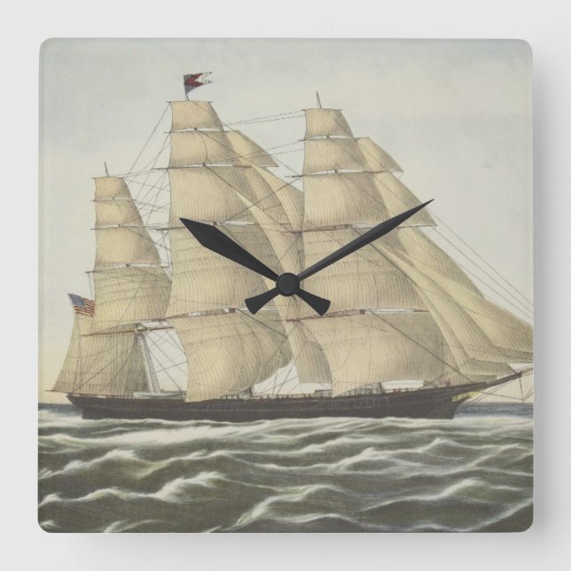 Clipper Ship, Flying Cloud Quadratische Wanduhr (Vorderseite)