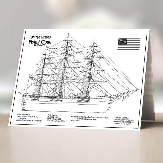 Clipper Ship Flying Cloud - Ship Blueprint BD Dankeskarte (Clipper Ship Flying Cloud - Ship Blueprint BD. Thank You Card)