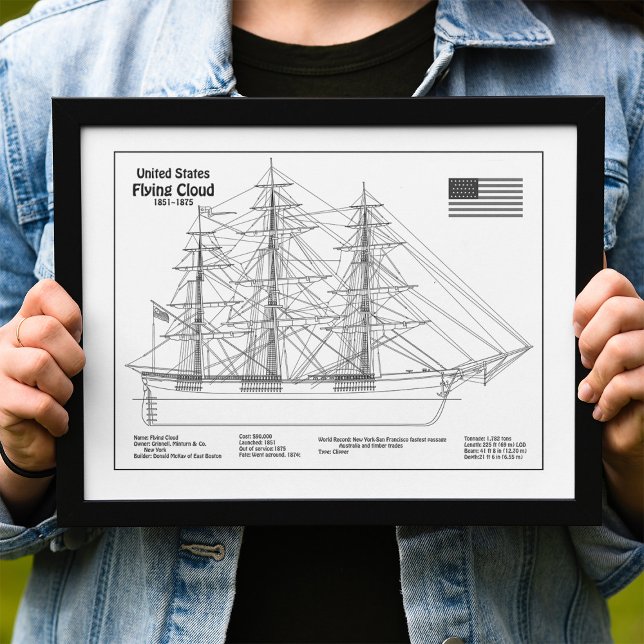 Clipper Ship Flying Cloud - Ship Blueprint BD Fotodruck (Clipper Ship Flying Cloud - Ship Blueprint BD. Photo Print)