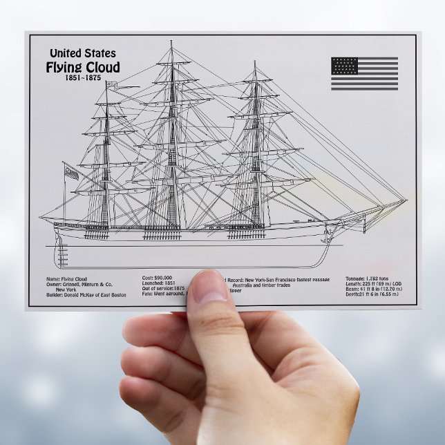 Clipper Ship Flying Cloud - Ship Blueprint BD Postkarte (Clipper Ship Flying Cloud - Ship Blueprint BD. Postcard)