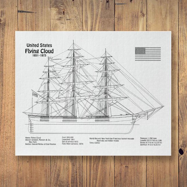 Clipper Ship Flying Cloud - Ship Blueprint BD Puzzle (Clipper Ship Flying Cloud - Ship Blueprint BD. Jigsaw Puzzle)