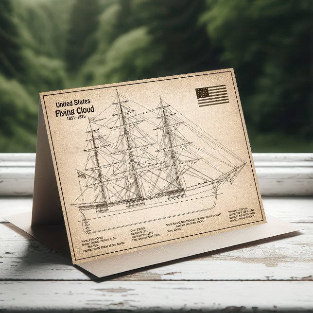 Clipper Ship Flying Cloud - Ship Blueprint SD Dankeskarte (Clipper Ship Flying Cloud - Ship Blueprint SD. Thank You Card)