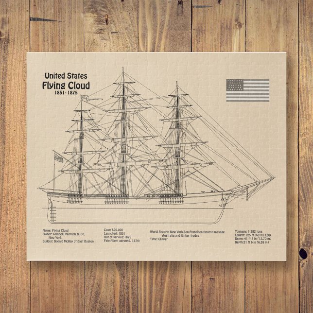 Clipper Ship Flying Cloud - Ship Blueprint SD Puzzle (Clipper Ship Flying Cloud - Ship Blueprint SD. Jigsaw Puzzle)