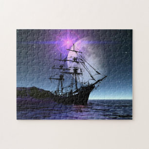 Clipper Ship im Mondlicht Puzzle