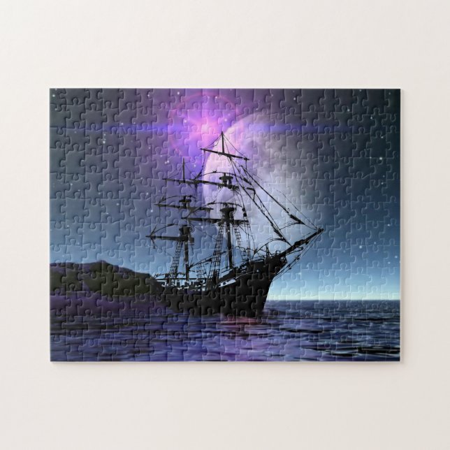 Clipper Ship im Mondlicht Puzzle (Horizontal)