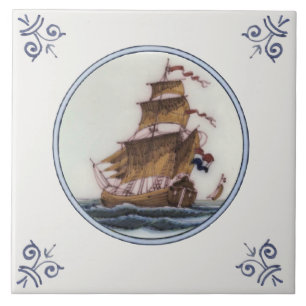 Clipper Ship Polychrome Delft Repro Antique Tile Fliese