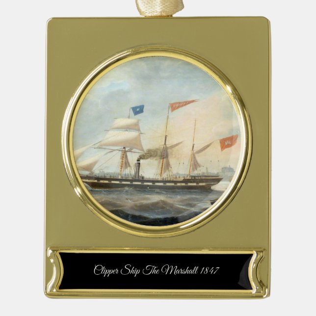 Clipper Ship the Marshall 1847 Banner-Ornament Gold (Vorderseite)