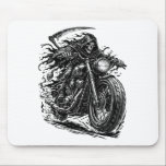 Cloaked Reaper Chopper Rider Mousepad<br><div class="desc">A dark and powerful illustration featuring the Grim Reaper riding a rugged vintage motorcycle. With a flowing cloak and towering scythe, the skeletal rider speeds forward like a ghost of the open road.</div>
