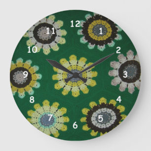 Clock - Afghan Daisies Große Wanduhr