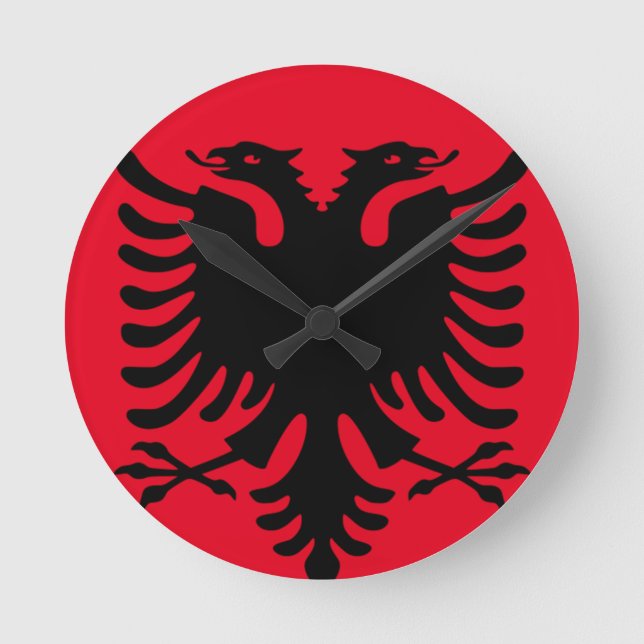 Clock Albanian Double Headed Eagle Red and black Runde Wanduhr (Vorderseite)
