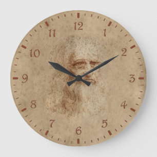 CLOCK - ART, LEONARDO DA VINCI SELF PROTRAIT GROßE WANDUHR