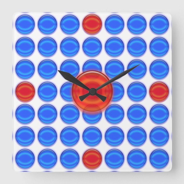 Clock - Blue and Red Dots Quadratische Wanduhr (Vorderseite)