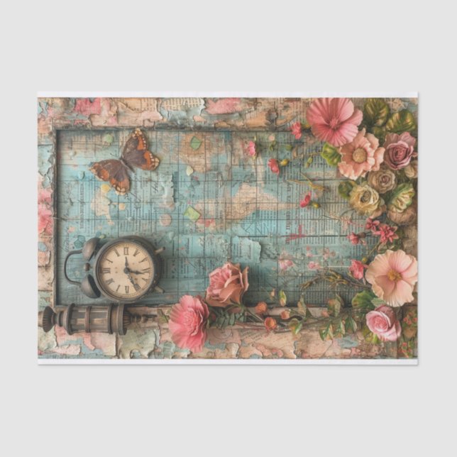 Clock & Butterfly Mixed Media Seidenpapier (Vorderseite)