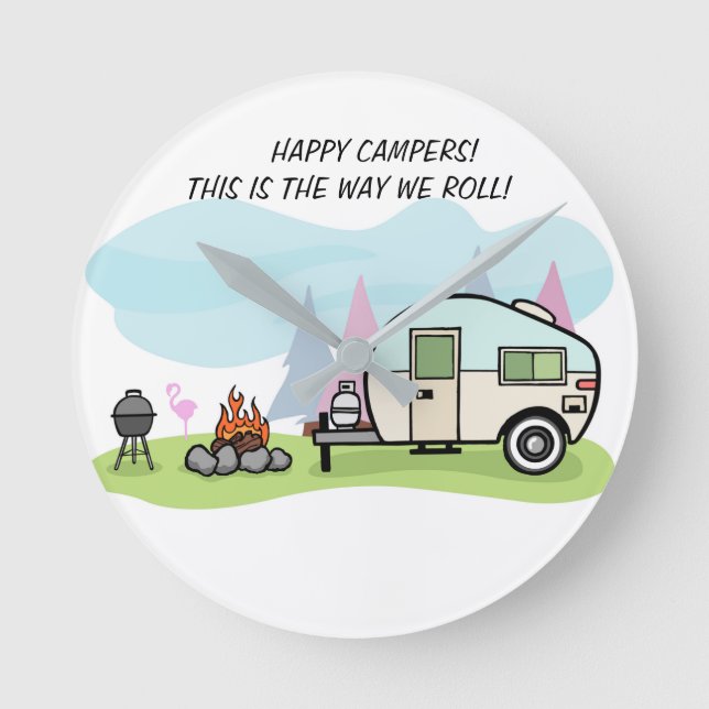 CLOCK CAMPERS CAMPGROUND DEKORATION RUNDE WANDUHR (Vorderseite)