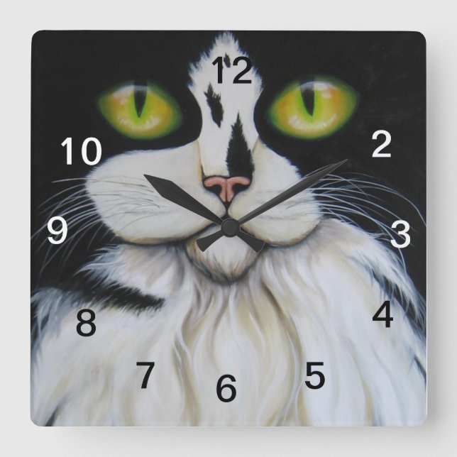 Clock, Cat Clock Quadratische Wanduhr (Vorderseite)