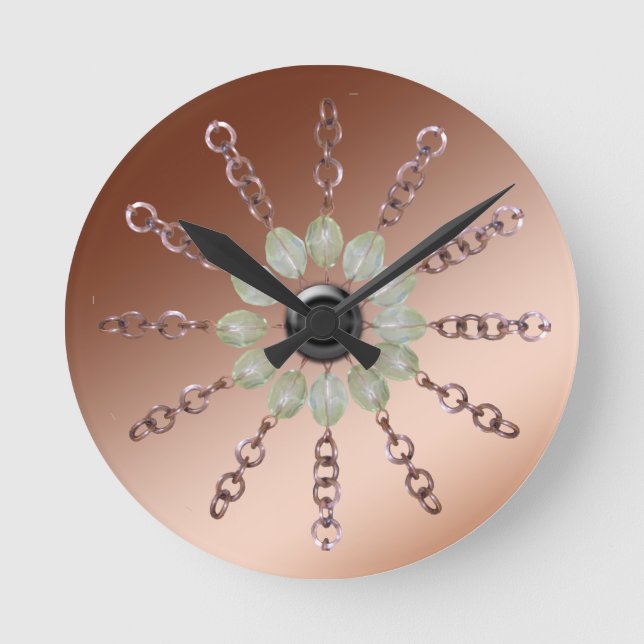 Clock - Copper chain and beads Runde Wanduhr (Vorderseite)