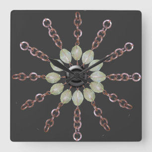 Clock - Copper chain and Glass beads Quadratische Wanduhr