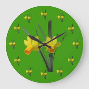 Clock - Daffodil blossoms Große Wanduhr