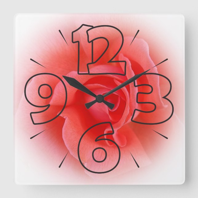 Clock dial 15 - numbers and dashes quadratische wanduhr (Vorderseite)