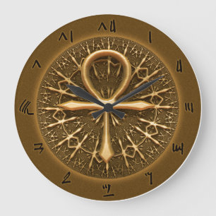 CLOCK - EGYPTIAN ANKH GOLDEN ORNAMENT GROßE WANDUHR