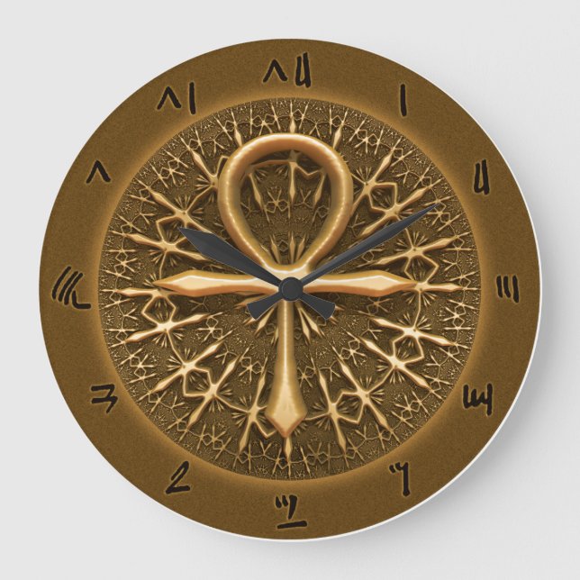 CLOCK - EGYPTIAN ANKH GOLDEN ORNAMENT GROßE WANDUHR (Vorderseite)