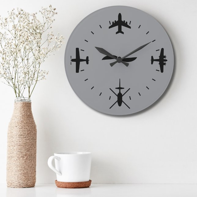 Clock Face with Airplane icons Cool Pilot Aviation Große Wanduhr (Von Creator hochgeladen)