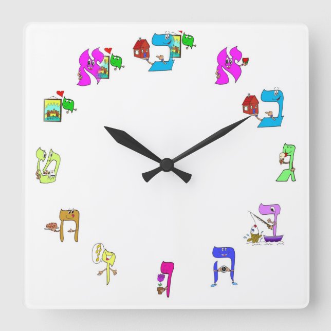 Clock-Hebrew Quadratische Wanduhr (Vorderseite)