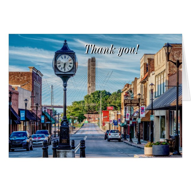 Clock in Downtown Cape Girardeau Danke Karte (Vorderseite (Horizontal))