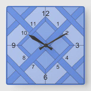 Clock - Interwoven Squares in Blue Quadratische Wanduhr