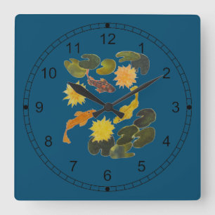 Clock - Koi Among Lily Pads Quadratische Wanduhr