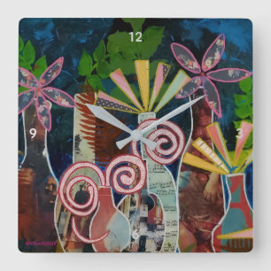 Clock mit Cut Blume Art Quadratische Wanduhr