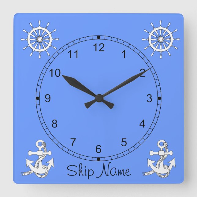 Clock - Nautical Theme Quadratische Wanduhr (Vorderseite)