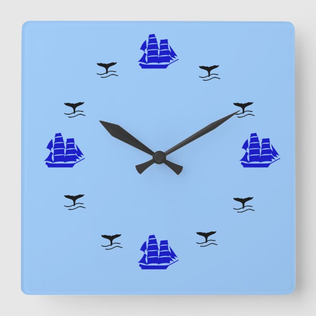 Clock - Nautical Time Quadratische Wanduhr (Vorderseite)