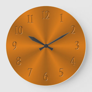 CLOCK - ORANGE METAL LOOK CURVED HOUR NUMBERS GROßE WANDUHR