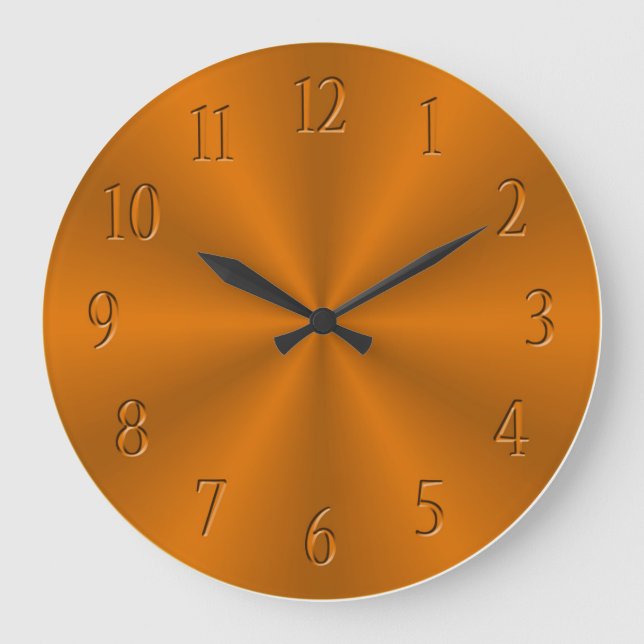 CLOCK - ORANGE METAL LOOK CURVED HOUR NUMBERS GROßE WANDUHR (Vorderseite)